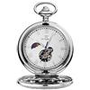 Akopiuto Orologio da taschino da uomo meccanico a carica manuale Steampunk Orologio da taschino blu con quadrante scheletro Collana con ciondolo a catena Moda Orologi da diserbo Regali SilverWhite