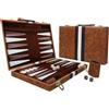 NEWFUN 15 pollici Backgammon, Backgammon Legno, Set Backgammon, gioco da tavolo, set Backgammon portatile e da viaggio, con custodia in pelle di alta qualità con coppa per dadi