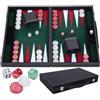 Engelhart - 250508 - Backgammon di Lusso 15 (38 cm) Verde - Valigetta in Similpelle con Interno in Feltro - Dadi e Pedine Madreperlate + 2 Bicchieri - Gioco di Strategia Classico
