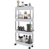 Bricozone Carrello Portaoggetti Salvaspazio a 4 Ripiani con Ruote Struttura in Acciaio e Plastica per Cucina Bagno Lavanderia Camera e Salotto 40 x 13 x 85 cm (Bianco)