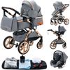 GLOKID Passeggino 3 in 1, Passeggino Canne, Trio,adattatori universali, carrozzina per bambini fino a 25 kg, 4 ruote con ammortizzatori, navicella, grandi ruote, pieghevole con（XX1 Grigio）