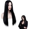 YEAPEAK Parrucca Nera Lunga, Parrucca Halloween Donna, Parrucca Nera Naturale Dritto Per Donna, Parrucche Capelli Veri, Parrucca Nera Per Halloween, Carnevale Party, Costume Cosplay Parrucca, 70cm