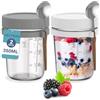 HEFTMAN Barattoli di avena in vetro con coperchi, confezione da 2 barattoli per avena da 350ml con cucchiai, ermetici per alimenti con coperchio, per yogurt, budino di chia