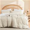 Lanqinglv Biancheria da letto beige 200 x 220 cm boho trapuntato squisito ricamo geometrico shabby chic vintage matrimoniale copripiumino con cerniera e 2 federe 80 x 80 cm