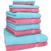 Betz Set di 10 Asciugamani Premium 100% Cotone 2 Teli Doccia 4 Asciugamani 2 Asciugamani per Ospiti 2 Guanti da Bagno Colore Turchese e Rosa Antico