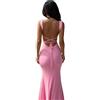 Mengsiy Abito lungo rosa senza schienale con lacci for le donne Vestito lungo aderente sexy con cinturino sottile Abiti eleganti da sera for il compleanno (Color : A, Size : S)