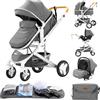 GLOKID Passeggino 3 in 1, Passeggino Canne, Trio,adattatori universali, carrozzina per bambini fino a 25 kg, 4 ruote con ammortizzatori, navicella, grandi ruote, pieghevole con（H530 Grigio）
