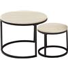 TTATC Set di 2 Tavolini Impilabili Rotondi con Gambe in Metallo, Piano in MDF, Grande 60x60x45 cm e Piccolo 40x40x35 cm,Bianco beige