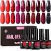 UR SUGAR Smalto Semipermanente Unghie Rosso, 10 Colori Smalti Semipermanenti per Unghie Rosso Scuro Brillante Bordeaux, Gel Semipermanente UV LED Soak Off Nail Art per San Valentino, Natale