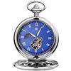 Akopiuto Orologio da taschino meccanico a carica manuale Steampunk da uomo Orologio da taschino blu con quadrante scheletro Collana con ciondolo a catena Moda Orologi da diserbo Regali SilverBlue