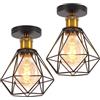 TOKIUS 2 pezzi Plafoniera vintage E27 Lampadario Soffitto Industriale Metallo Gabbia ferro Nero per Corridoio Portico Camera da Letto