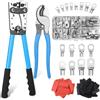 jutyum Pinza Crimpatrice, Pinza capicorda AWG 10-0, 6/10/16/25/35/50 mm²Crimpatrice Capicorda con pinze da taglio con 60 PCS terminali ad anello in rame + 60 PCS tubo termorestringente