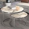 [en.casa] Set di 2 Tavolini da Salotto Sovrapponibili con Piano Rotondo in Truciolare e Telaio in Metallo Tavoli Bassi Salvaspazio - Effetto Marmo Bianco/Argentato