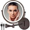 Rocollos Specchio per Trucco illuminato a Parete ricaricabile, Specchio Cosmetico LED Bifacciale da 8 Pollici Ingrandimento 1X/10X, Touch Screen a 3 Luci Colorate Dimmerabile (Bronzo Antico)