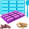 TAIXING 2 Pezzi Stampo in Silicone per Barrette Cereali, Stampi Silicone Dolci Stampi Per Barrette con 12 Cavità, Stampo Rettangolare in Silicone Per Cioccolato Pane Muffin Pane Di Mais Cheesecake(Blu+Viola)
