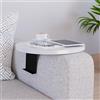 [en.casa] Tavolino Bracciolo per Poltrona Divano Piano Rotondo Ø34 cm Supporti Regolabili in Larghezza Vassoio da Appoggio Tavolino Laterale Divano - Bianco