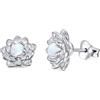Flyow Set di gioielli in pietra di luna di loto, in argento Sterling 925, con pietra di luna, collana e orecchini a forma di fiore di loto, per donne e ragazze, 9 Millimeter, Argento sterling, Pietra