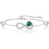 Qings Bracciale da donna con ciondolo a forma di cuore infinito, in argento Sterling 925, con pietra di nascita, cuori d'amore, braccialetto regolabile con zirconia cubica