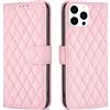 JIUNINE Cover per Apple iPhone 16 Pro Max, Custodia Libro in Pelle Portafoglio Case Antiurto con Disegni in Patternster rombico, Porta Carte, Magnetica, Interno TPU per iPhone 16 Pro Max, Rosa