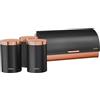 briebe Set Portapane da Tavolo + Set di 3 Barattoli da Cucina in Acciaio Inox, Contenitore per Conservare Pane, Coperchio Scorrevole, Bread Box, Nero/Oro Rosa