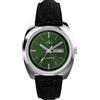 Timex Orologio da uomo Q da 37,5 mm, cinturino a sgancio rapido in due pezzi in pelle nera, quadrante verde, cassa in acciaio inox TW2W44700