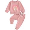 Loalirando 2 Pezzi Completo Sportivo Bambina Tuta Bambina Stampa Arcobaleno Maglietta con Maniche Lunghe Felpa Senza Cappuccio+Pantaloni Sportivi Vita Alta (Verde, 6-12 Months)