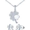 MICMIF Gioielli Donna, Set Argento 925 Collana e Orecchini Quadrifoglio, Collana con Ciondolo Zircconi, Orecchini a Bottone per Donne Ragazze