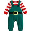 Geagodelia Tutina Neonato Natale Set di Tutine Natalizie per Neonati Tuta a Maniche Lunghe a Girocollo a Righe Pagliaccetto Bambino Senza Piedini Pigiama Baby Rosso (Verde, 3-6 Mesi)