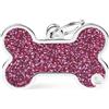 MyFamily Medaglietta Shine per Cani Personalizzabile Osso Glitter Rosa, xl