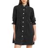 Allegra K Donna Abito in Denim Mini Camicia di Jeans Babydoll con Maniche A Lanterna A 3/4 Nero S