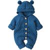 FYMNSI - Pagliaccetto per neonato, lavorato a maglia, con cappuccio, monopezzo, invernale, caldo, per bambini da 0 a 24 mesi Blu 12-18 Mese