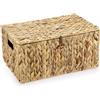 TOLIDA Cesto portaoggetti naturale in giacinto d'acqua, impermeabile, con coperchio, per vestiti, libri, frutta, verdura, cosmetici, 36 x 24 x 18 cm