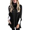 SkotO Poncho da donna elegante - Mantello elegante a collo alto, in tinta unita, per l'inverno, termico, casual, lavorato a maglia, Nero , XL