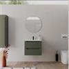 DEGHI Mobile bagno sospeso 60 cm verde cemento con lavabo integrato e specchio - Sleek Plus