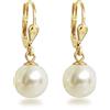 Schöner-SD Bellissimo Sd, Oro Doublé orecchini fatti a mano con perline Swarovski®, perle orecchini placcati oro di alta qualità e placcato oro, colore: bianco crema, cod. OH-Ku10db-w
