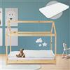 ML DESIGN modern living ML-Design Lettino per Bambini a Forma di Casa con Tetto e Rete a Doghe 70 x 140 cm Letto da Gioco in Legno di Pino Massiccio Naturale Stile Montessori con Materasso Sfoderabile in Schiuma Fredda