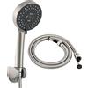 Tecmolog Soffione doccia in nichel spazzolato con 5 tipi di getto, in plastica, a risparmio d'acqua, con tubo e supporto, BS144NAF