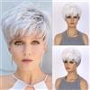 AUBWIG Parrucche a pelo corto Pixie Cut Fluffy Layer Parrucca dritta con frangia Parrucca corta grigia mista bianca resistente al calore Parrucche complete per donne (grigio misto con bianco)