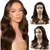 Creuost Parrucca Capelli Umani Parrucca Riccia 4x1 T-Part Lace Front Wig Brown Human Hair Wigs Brasiliani Remy Virgin Hair Wig Donna Glueless Body Wave For Women 24 Pollice