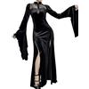 YAOBAOLE Costume di Halloween, da donna, sexy, in velluto, per Halloween, carnevale, vampiro, medievale, costume da strega gotica, cosplay, nero, XS-2XL, Nero , S