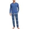 Leversic Pigiama Uomo Invernale Lungo in Cotone - Scollo a V, Due Pezzi, Maniche Lunghe e Pantaloni a Quadri - Zaffiro 3XL