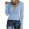 TrendiMax Maglietta da Donna a Maniche Lunghe Casual Jersey con Scollo a V a Costine Aderente per l'autunno Blu, S
