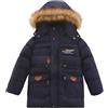 Lengender Bambino Ragazzo Cappotto Invernale Giù Giacca Con Cappuccio In Pelliccia Finta Giacca Calda Peluche (120, Blu)