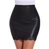 SHAPERIN Gonna in Pelle Donna Vita Alta Minigonna Pizzo Gonna a Tubino in Ecopelle Mini Skirt Faux Leather Nero M