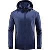 Sunnyuk Giacca Uomo Elegante Blu Scuro Giubbotto Impermeabile Antipioggia Cappotto Con Coulisse Poncho Traspirante Casual Pioggia Con Cappuccio Tasche Laterali Antivento Jacket Per Sportiva Outdoor Campeggio