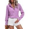 Generic Camicia a Maniche Lunghe Ampia a Righe alla Moda Stile pendolare da Donna-Viola-S