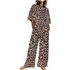 HAOLEI Set di Due Pezzi di Lino Casual Completo Casa Larghi Taglie Forti Curvy Tuta Elegante Camicia + Pantaloni Lino Completa Larghi Tuta Estiva Confortevole Due Pezzi 2024 Abbigliamento Stampa Donna