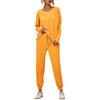 Generic Abbigliamento Casual a Maniche Lunghe da Pigiama da Donna a Righe Tinta Unita Completo Pantaloni Lana (Yellow, XXXL)