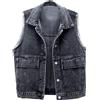 Generisch Gilet in jeans da donna, senza maniche, oversize, in jeans, blu, con cappuccio, senza maniche, taglie forti, per le mezze stagioni, elegante, in denim, grigio scuro, S