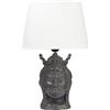 Baroni Home Lampada da Tavolo in Ceramica, Lampada con Paralume in Tela Bianca - Design Elegante, Lampda a Filo 120 cm, Attacco E27, Decorazione per la Casa 30x30x45 cm (Testa di Moro Regina Grigia)